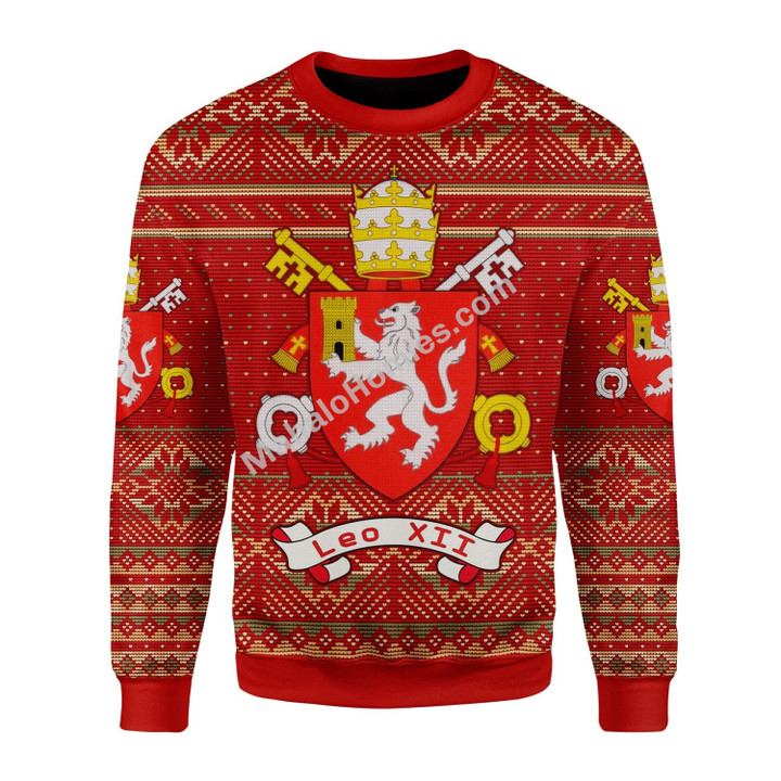 Mahalohomies Unisex Christmas Sweater Pope Leo XII Coat of Arms 3D Apparel