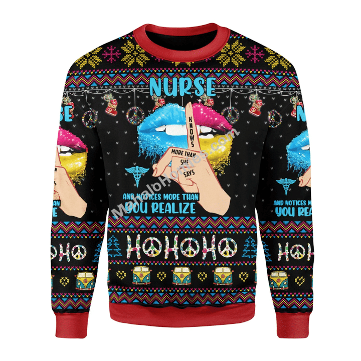 Merry Christmas Mahalohomies Unisex Christmas Sweater Nurse Life Hippie 3D Apparel