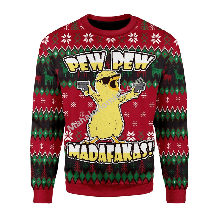 Merry Christmas Mahalohomies Unisex Christmas Sweater Chicken Pew Pew Madafakas Funny Chicken Gangster 3D Apparel
