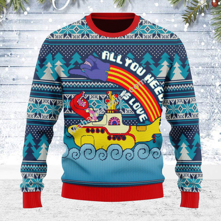 Merry Christmas Mahalohomies Unisex Ugly Christmas Sweater All You Need Is Love 3D Apparel