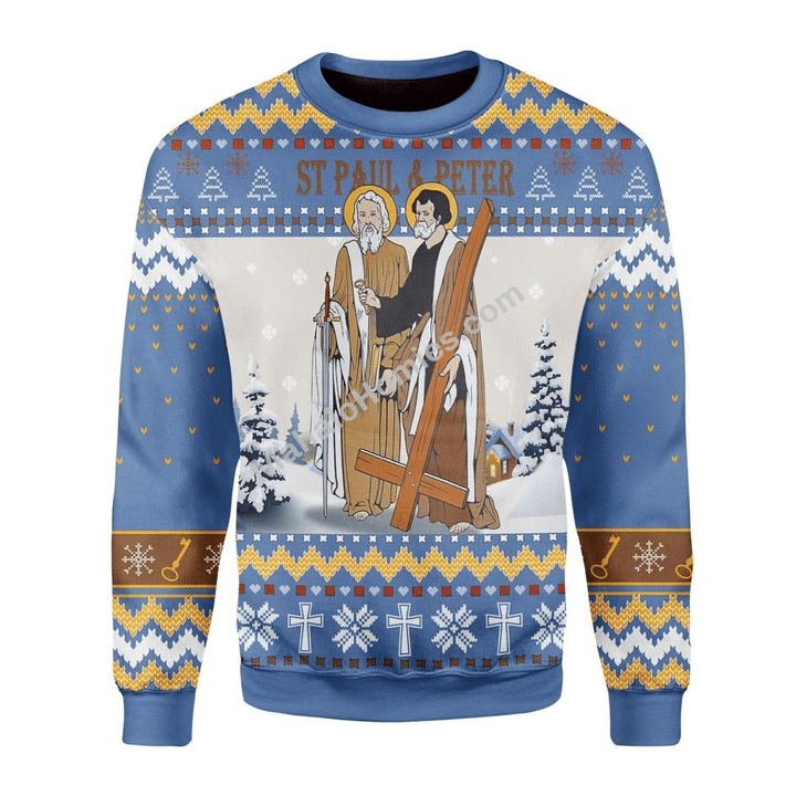 Merry Christmas Mahalohomies Unisex Christmas Sweater Saints Paul And Peter 3D Apparel