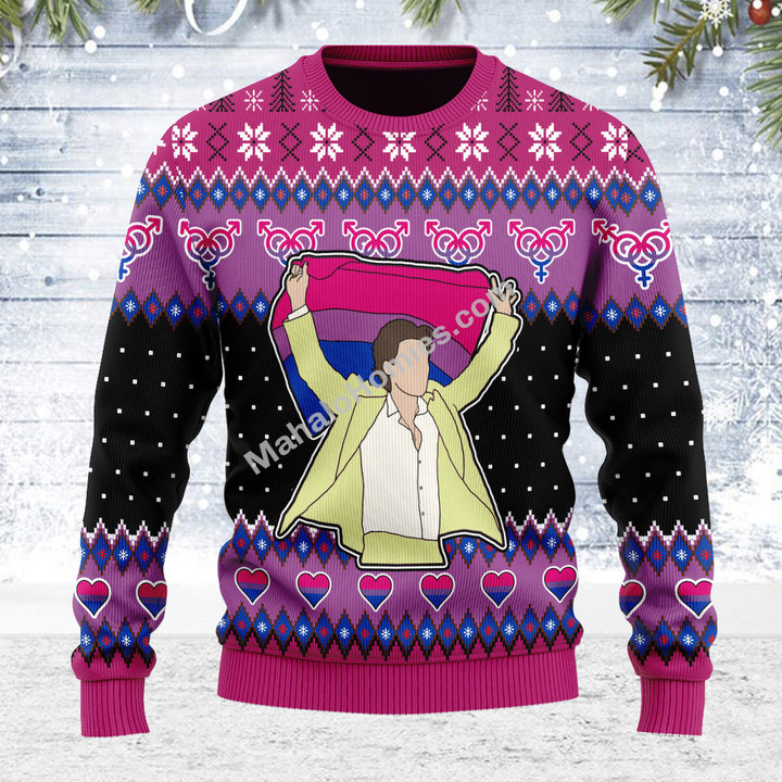 Mahalohomies Unisex Christmas Sweater LGBT Bisexual Flag Harry Christmas 3D Apparel