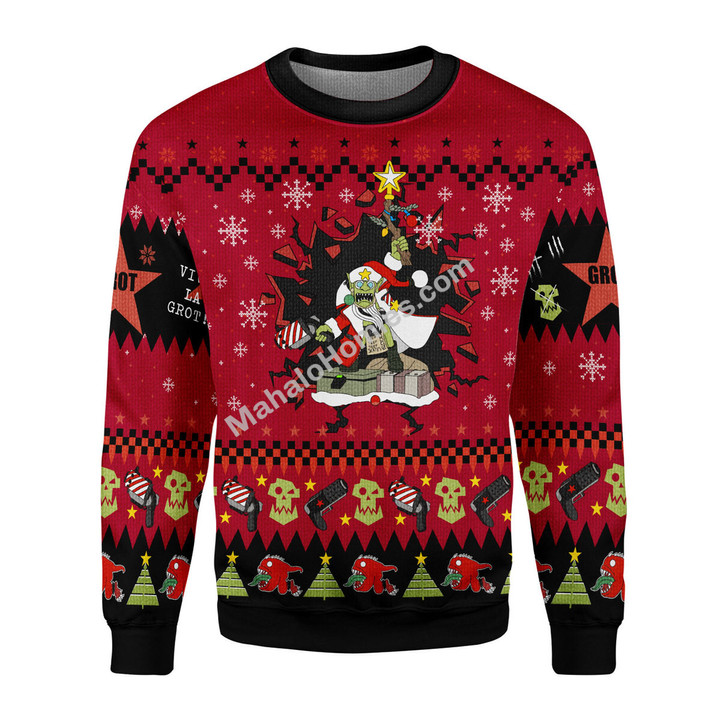 Merry Christmas Mahalohomies Unisex Christmas Sweater Armed and Dangerous Red Gobbo 3D Apparel