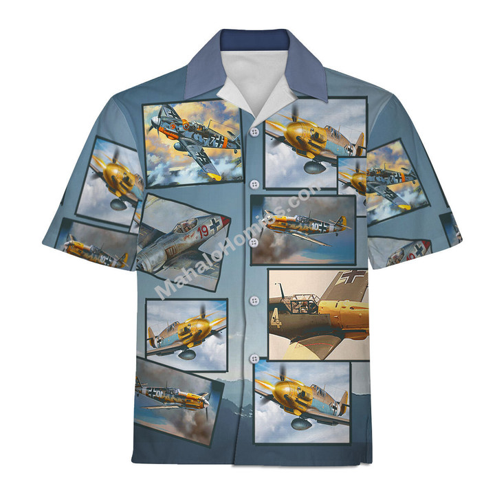 Mahalohomies Hawaiian Shirt WWII Messerschmitt Bf 109 Aircraft Aloha Print 3D Apparel