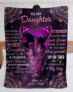 Gift for Mother Amazing Big hug To my daughter Butterfly Mandala purple Fleece Blanket