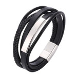 Trendy Stainless Steel Black Leather Bracelet
