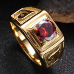 Red Round Zircon Ring Retail Punk Rock Stainless Steel Men's Jewelry Rings