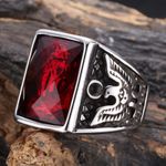 Silver American Soldier Eagle Rings with Red Zircon Retro Finger Ring for Men