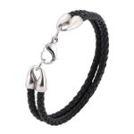 Simple Double Layer Braided Black Leather Bracelets Lobster Clasp Rope Chain