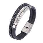 Black Multi Layer Leather Bracelets Stainless Steel Customizable Name Plate