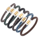 Handmade Braided Simple Men's Bracelets Monochrome Genuine Leather Bangle