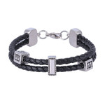 Men's Handicraft Toggle Clasps Charm Bracelet Black Leather Dual Row Rope Chain