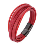 Trendy Red Microfiber Leather Multilayer Bracelet for Men Handwoven Rope Chain