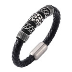 Genuine Leather Cord Wristband Geometric Bracelets with Stainless Steel Beads