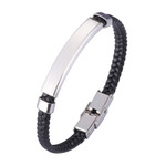 Engravable Men's Bracelets Handmade Black Leather Rope Chain with Safety Clasp