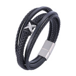 Trendy Black Multilayer Bracelets Men Hand Braided Leather Cords Cross Bangles