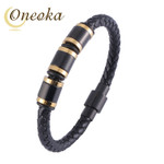 New Fashion Black Leather Bracelets for Men Popular Beads Rope Chain Genuine