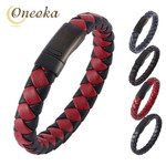 Black Magnetic Clasp Bangles Microfiber Leather Bracelets in Stainless Steel