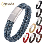 Multicolor Double Braided Leather Cords Simple Bracelets Silver Magnetic Clasp