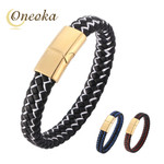 Classic Leather Woven Bracelets Multi-row Wristband Bangle with Magnetic Clasp