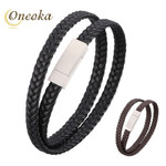 Stylish Braided Leather Cords Wrap Bracelet Hot Selling with Stainless Buckle