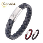 2021 New Black & Brown Mixed Braided Leather Bracelets Genuine Men's Jewelry