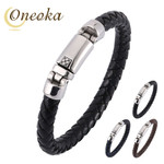 New Design Men's Jewelry Simple Leather Bracelets Steel Color Magnetic Buckle