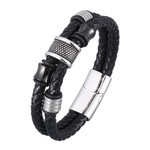 Stunning Black Leather Bracelets Dual Layer Woven Wristband Male Rope Chains