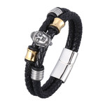 Stainless Buddha Charm Bracelet Handmade Black Double Genuine Leather Rope Chain