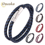 Retro Style Microfiber Leather Braided Mens Bracelets with Silver Steel Clasp