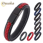 Oneoka Simple Bracelet with Black Magnetic Clasp and Microfiber Leather Wristband