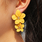 Simple and sweet DIY trend multicolor double flower earrings