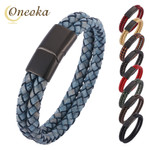Minimalist Style Real Leather Bracelet 12mm Width Double Layer Woven Wristband