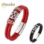 New Fashion Jewelry Unisex Red Double Braided Leather Rope Bracelet Genuine