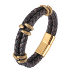 Men's Vintage Style Real Leather Rope Bracelet with Gold Crooked Fingers Charm