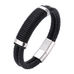 Fashion Double Braided Bracelet Men Comfortable Black Real Leather Rope Chain