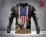 Rooster 3D printed hoodie Camo Flag Chicken