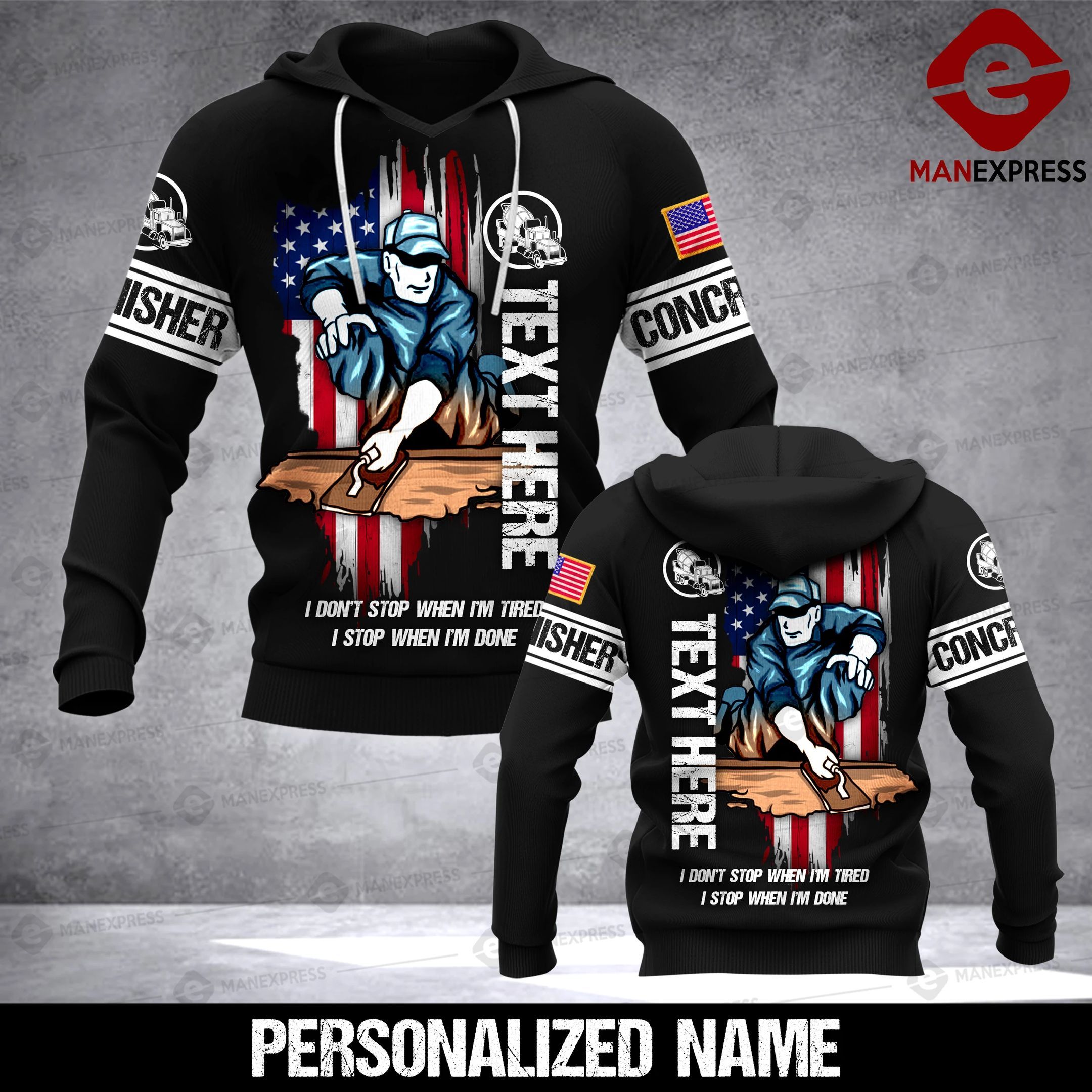CUSTOMIZE CONCRETE FINISHER 3D PRINT HOODIE PMT