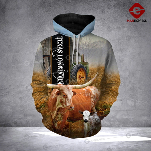 Texas Longhorn cattle 3D printed hoodie FGK
