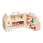 Melissa & Doug Fold & Go Wooden Dollhouse With 2 Play Figures and 11 Pieces of Furniture