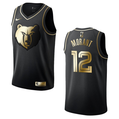 Memphis Grizzlies #12 Ja Morant Basketball Jersey Stitched Black Gold Edition 