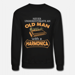 Old Man With Harmonica  Unisex Crewneck Sweatshirt