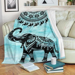 Turquoise Mandala Elephant GS-CL-DT2606 Sherpa Fleece Blanket - 1