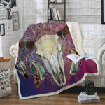 Mandala Bull Skull Dreamcatcher Purple CL21110595MDF Fleece Blanket - 1