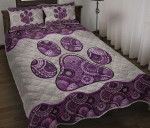 Dog Vintage Mandala Deep Purple Grey YW2601368CL Quilt Bed Set - 1