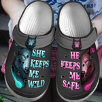 Pink And Blue Couple Wolves Crocs Classic Clogs Shoes