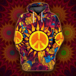 Hippie Peace Sign With Sun 3D All Over Printed Shirts