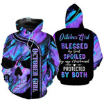 Personalized Name Hippie Skull October Girl Blessed By God Hoodie