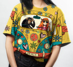 Hippie Girl Monkey Car Flower T-Shirt