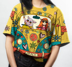 Hippie Girl Pig Car Flower T-Shirt